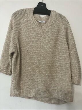 Peserico Beige V-Neck Textured Knit Sweater